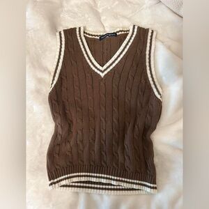 Brandy Melville Brown Knit Vest with Cream Trim